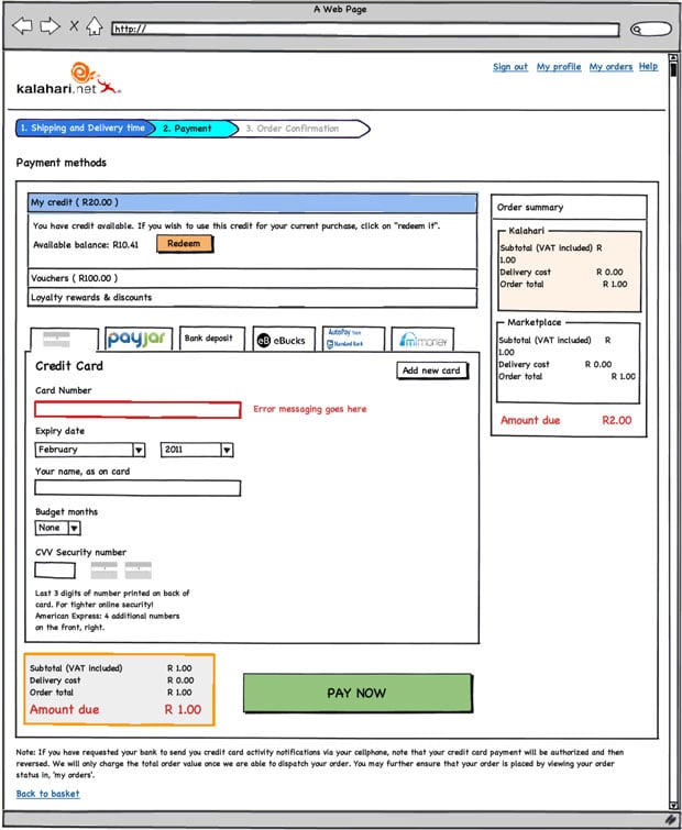 Checkout wireframe Checkout wireframe