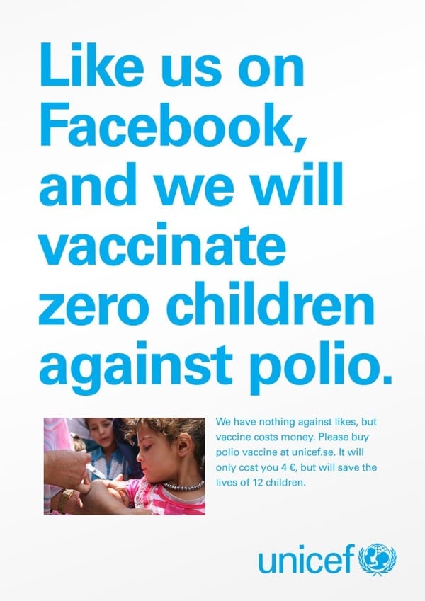 UNICEF Facebook like ad UNICEF Facebook like ad